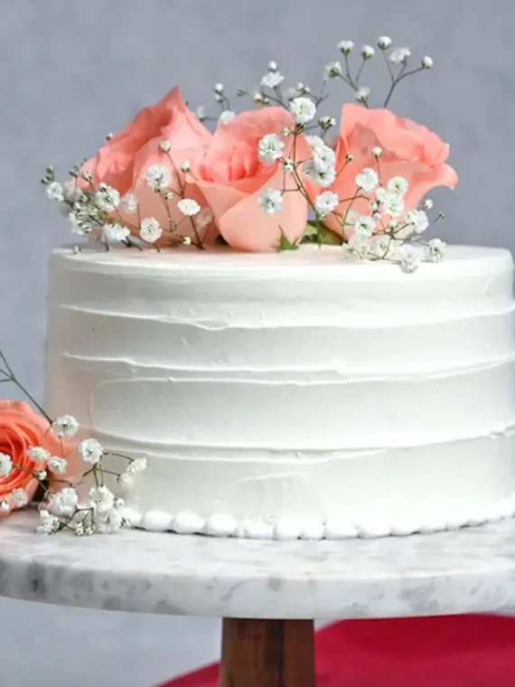 Round Pink Roses Vanilla Cake